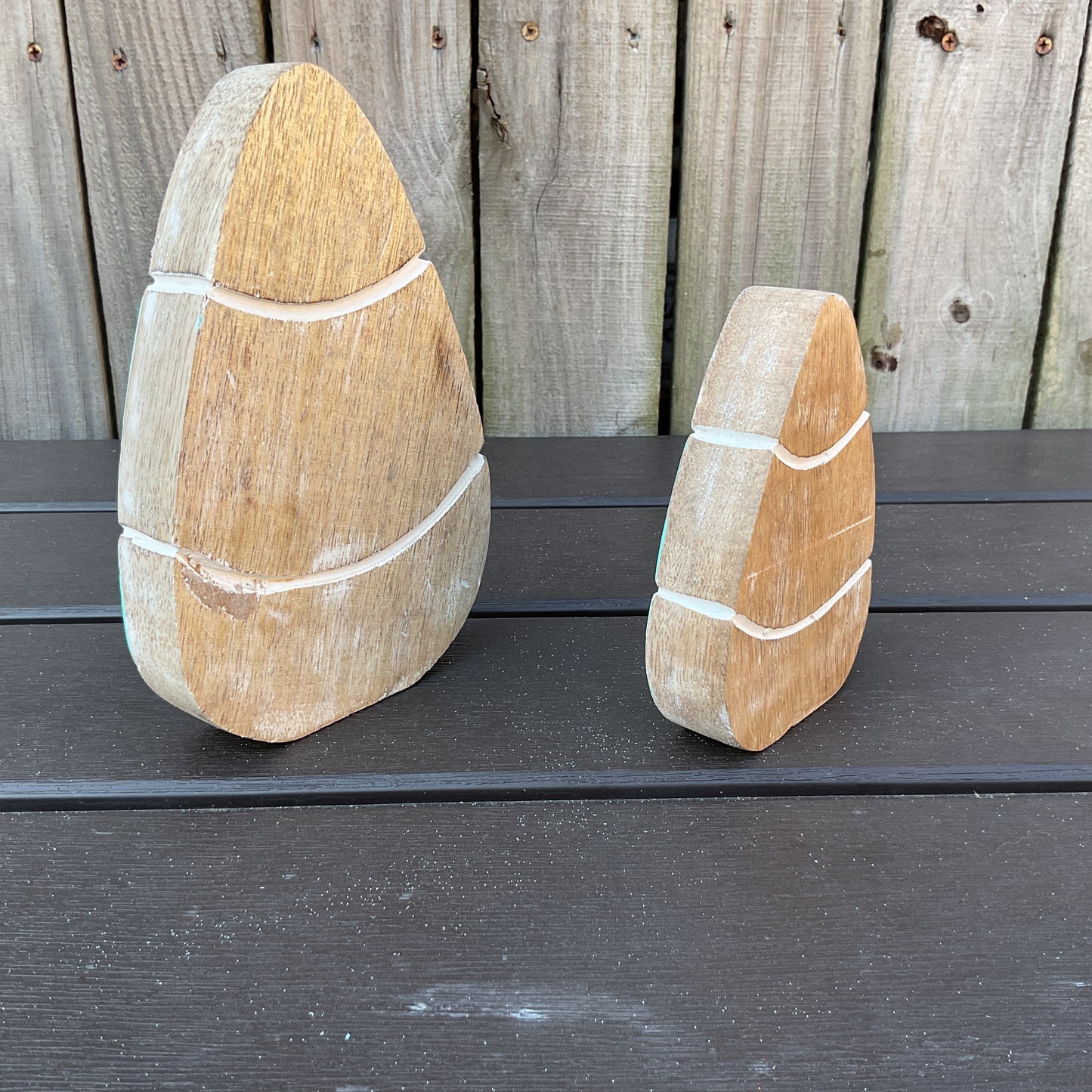 AGD Halloween Decor - Pastel Teal Green Chunky Wood Candy Corn Sitters 2pc Set