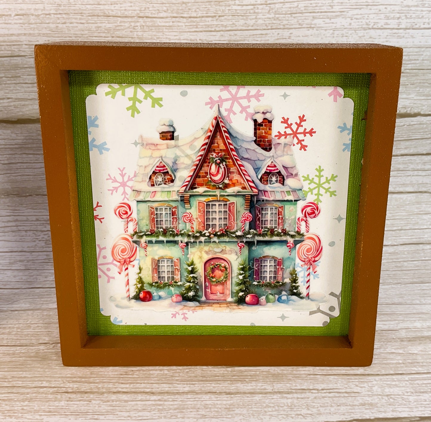 AGSD Christmas Decor - Pink Pastel Gingerbread Houses Tabletop Signs 4pc