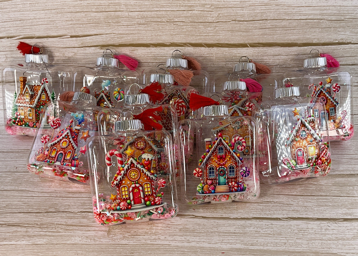 AGSD Christmas Decor - Pink Gingerbread Houses Fill-able Square Ornaments 12pc