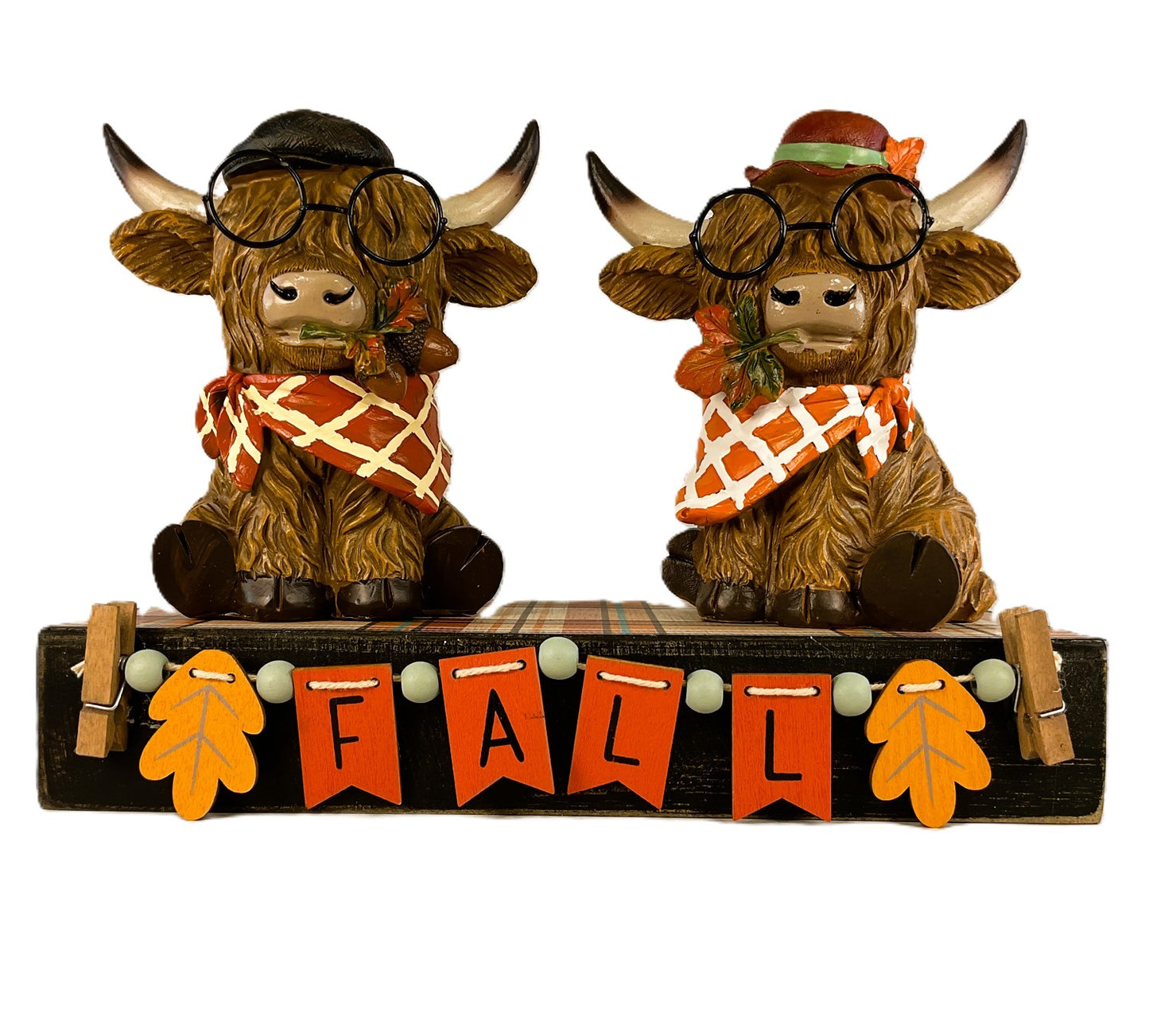 AGSD Fall Decor - Harvest Highland Cows with Glasses on Stand