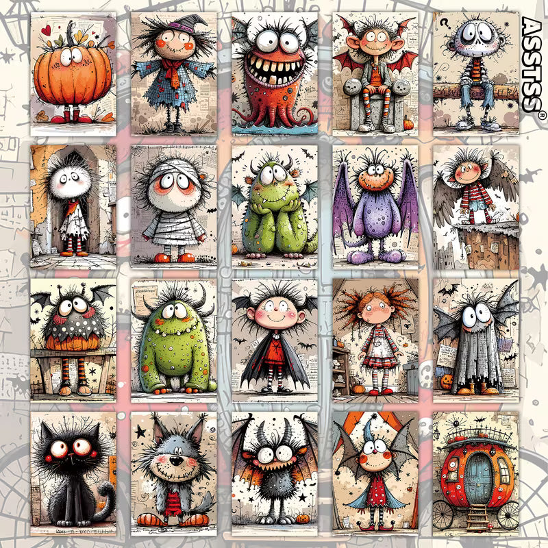 TM Halloween Craft Supplies - Whimsy Cute Characters Postcard Journal Cards 20pk