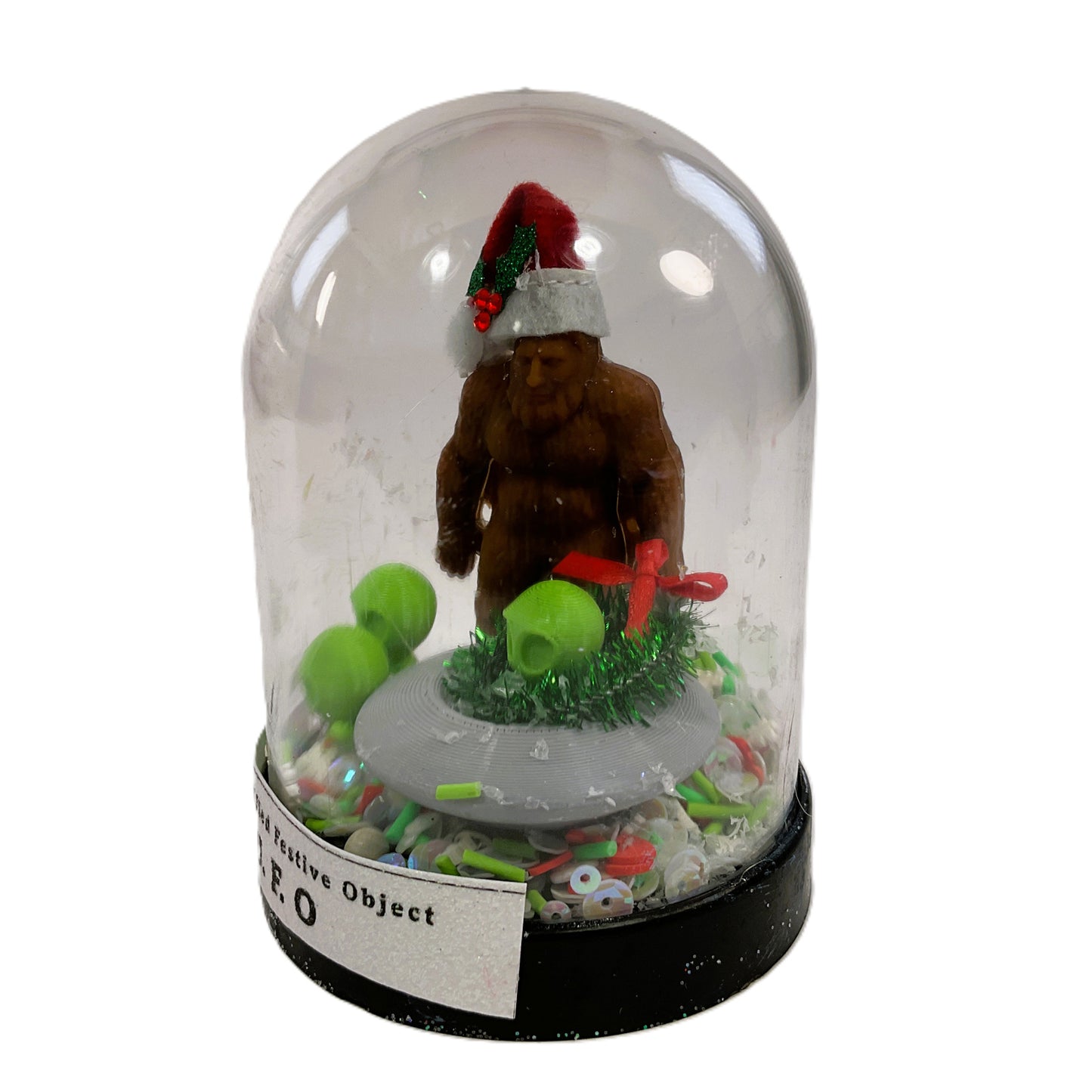 AGSD Christmas Decor - Bigfoot Alien UFO Spaceship Dry Shaker SMALL Dome