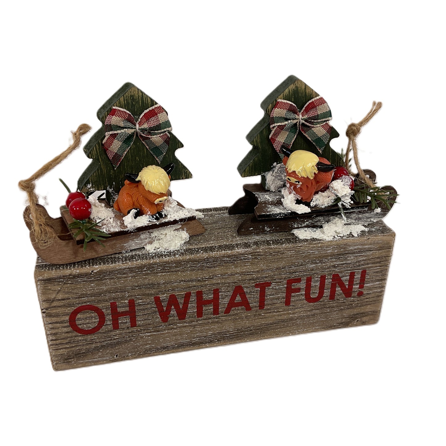 AGSD Christmas Decor - Oh What Fun Highland Cow Figurine Sled