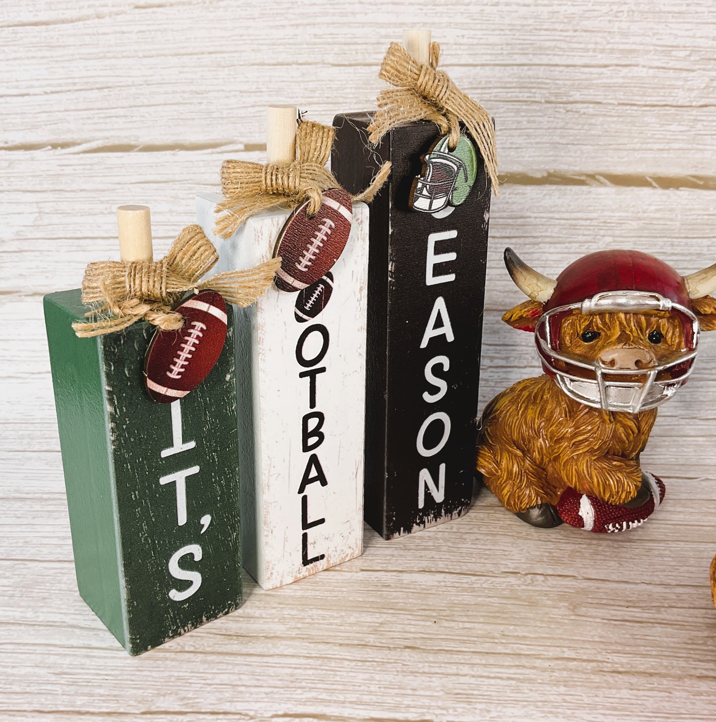 AGSD Fall Decor - Football Highland Cow Tabletop Resin Figurines 6pc