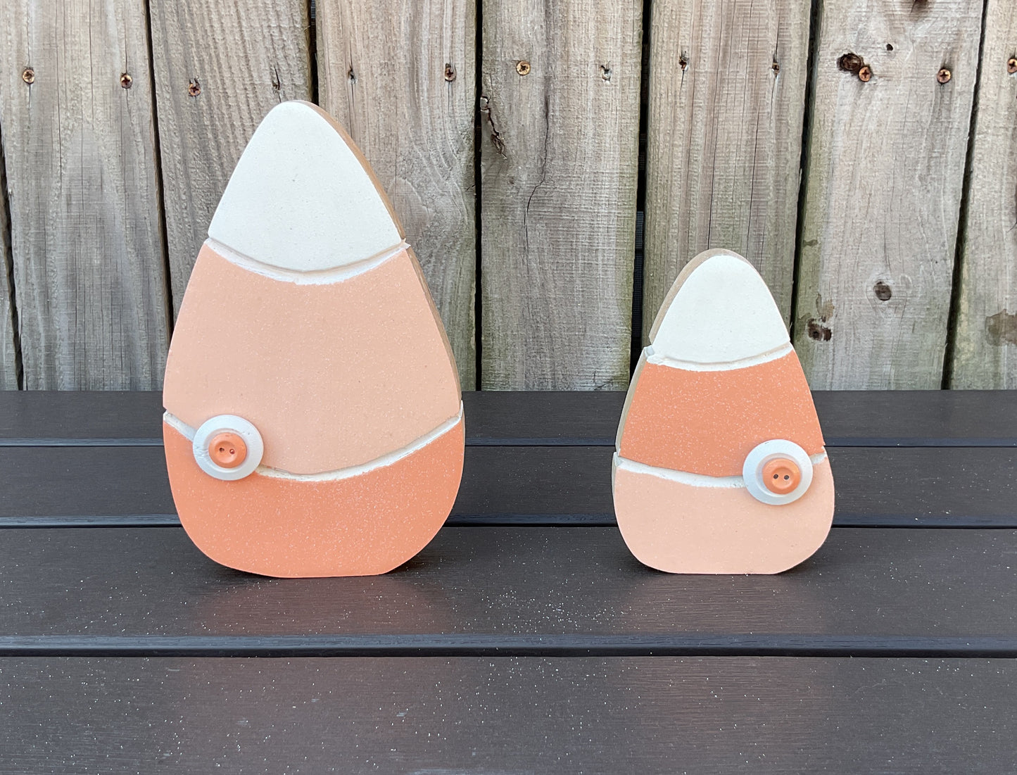 AGD Halloween Decor - Peach Pastel Chunky Wood Candy Corn Sitters 2pc Set
