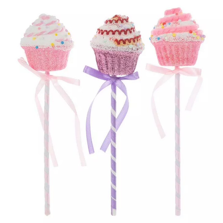 HL Christmas Supply - Glitter Cupcake Wrapped Candy Picks 6pc Set