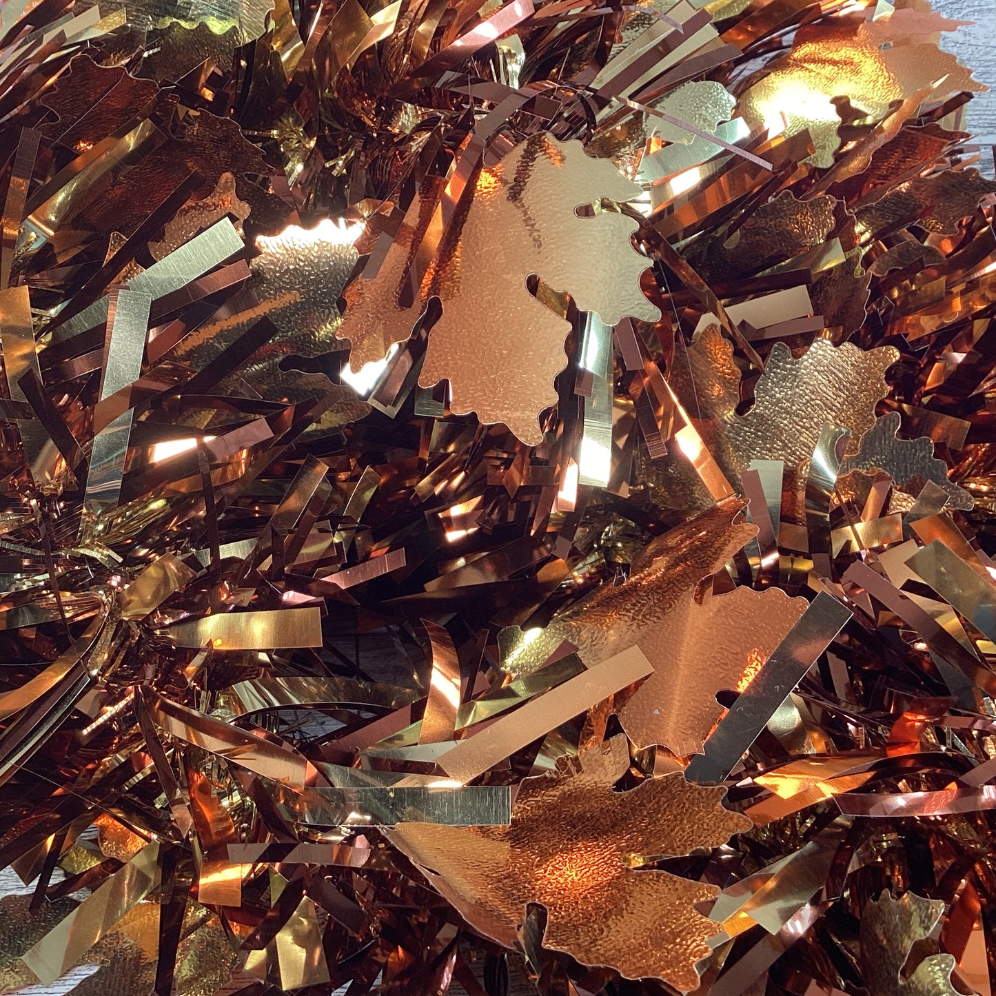 HL Fall Decor - NEW Thick Tinsel Metallic Copper Brown Leaf Garland 9ft