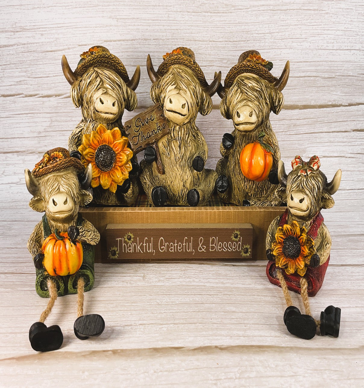 AGSD Fall Decor - Autumn Harvest Highland Cows wikth Stand 6pc Set