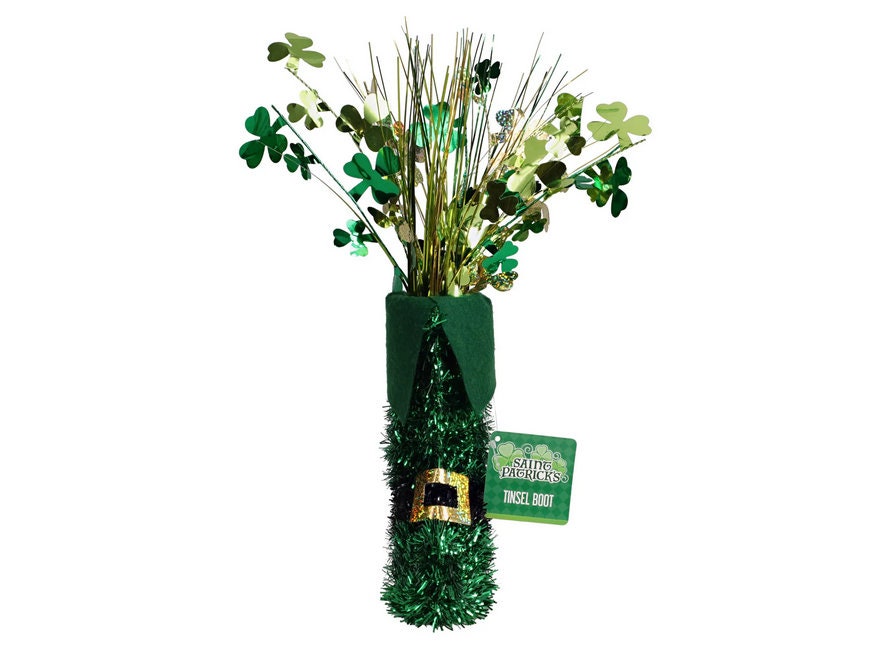 DT Saint Patrick's Supply - Small Green Tinsel Leprechaun Boot Display 4pc Set