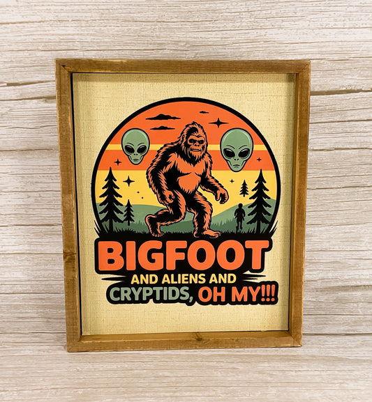 AGSD Home Decor - Bigfoot Aliens Cyrtids Oh My Inset Box Sign Beige