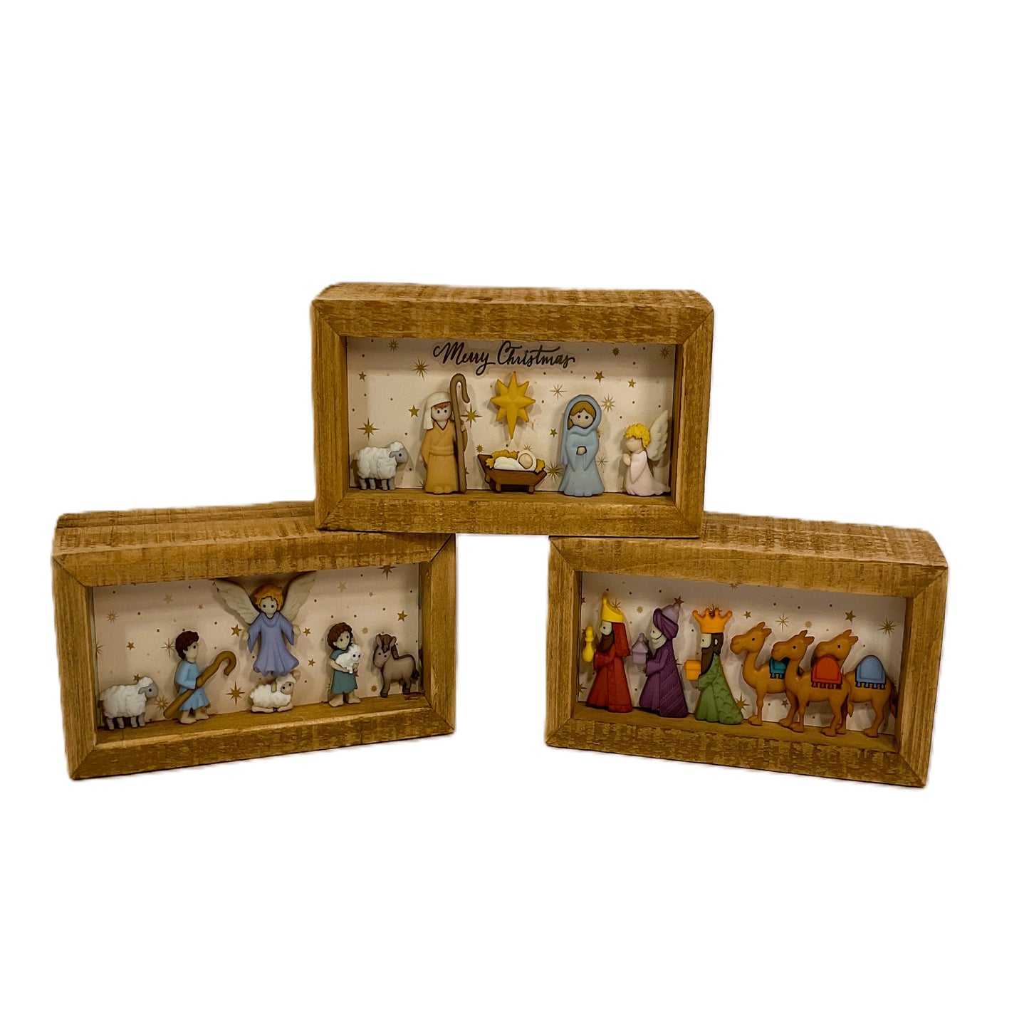 AGSD Christmas Decor - Nativity Scene Flat Back Button Inset Signs 3pc