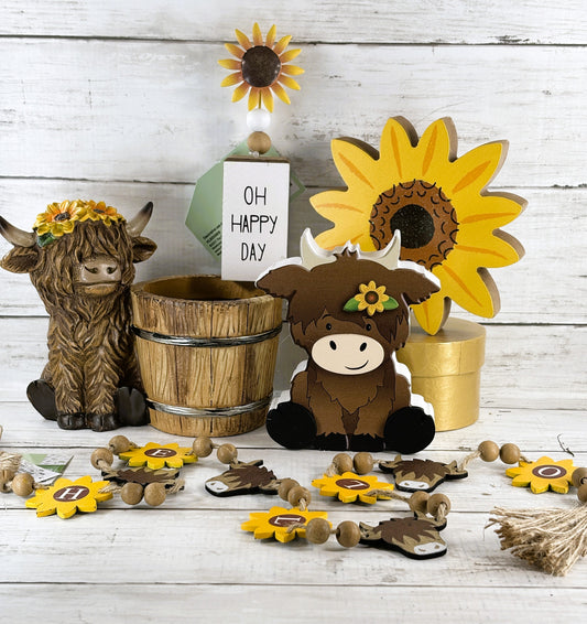 HL Spring Decor - Scottish Highland Cow Sunflower Designs