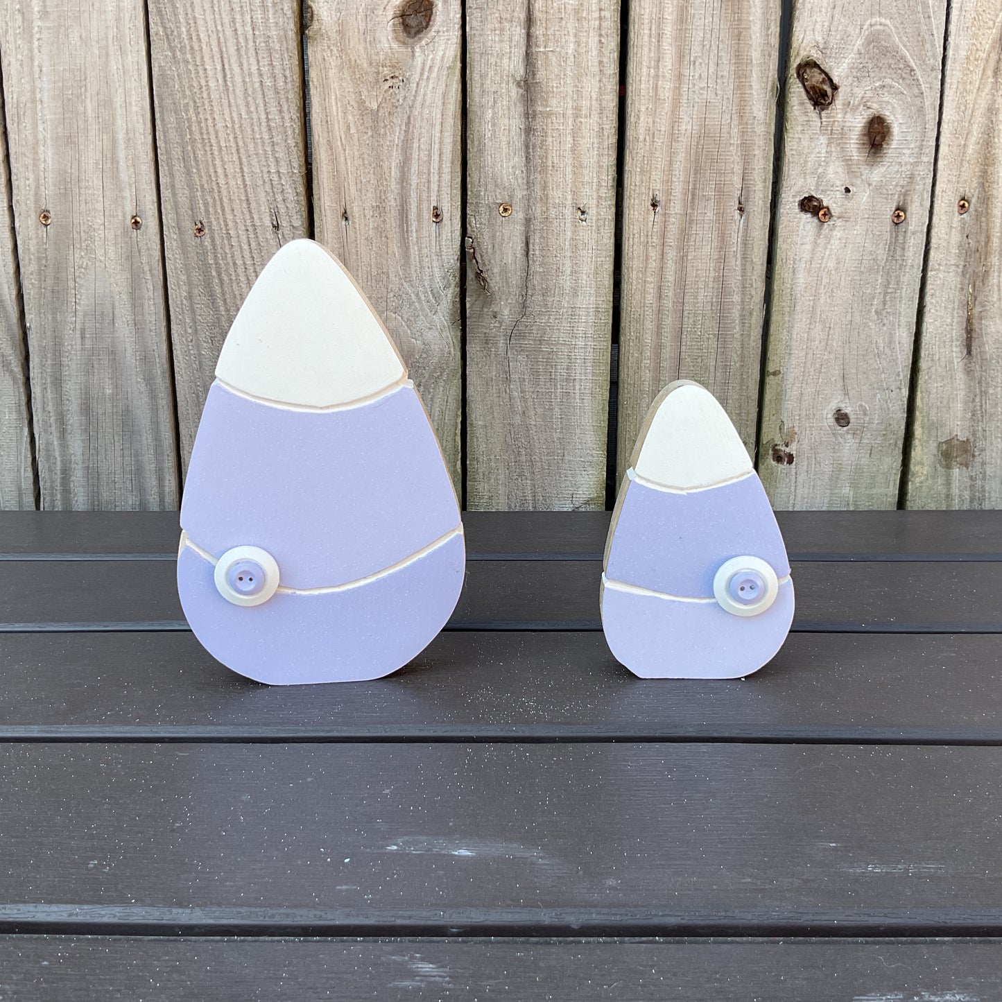 AGD Halloween Decor - Purple Pastel Chunky Wood Candy Corn Sitters 2pc Set