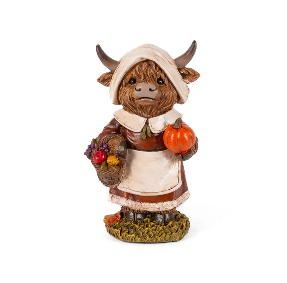 Gerson Fall Decor - Thanksgiving Pilgrim Highland Cow Figurines 2pc