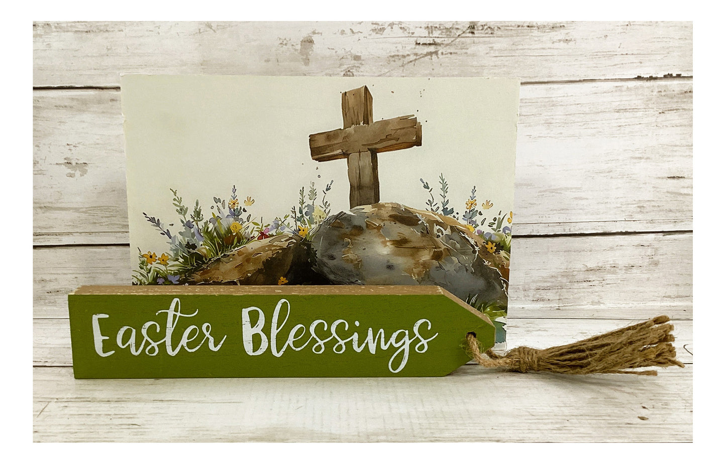 HL YI Easter Decor - He Is Risen Watercolor Garden Tomb Sign 2pc