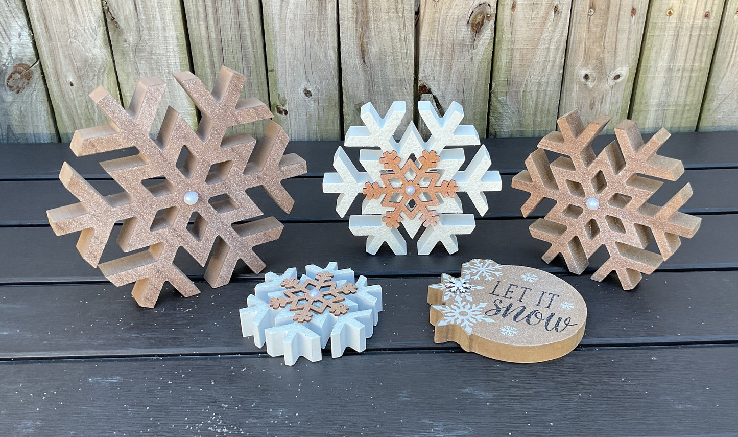 AGSD Winter Decor - Neutral Farmhouse Snowflakes and Sign 5pc Set