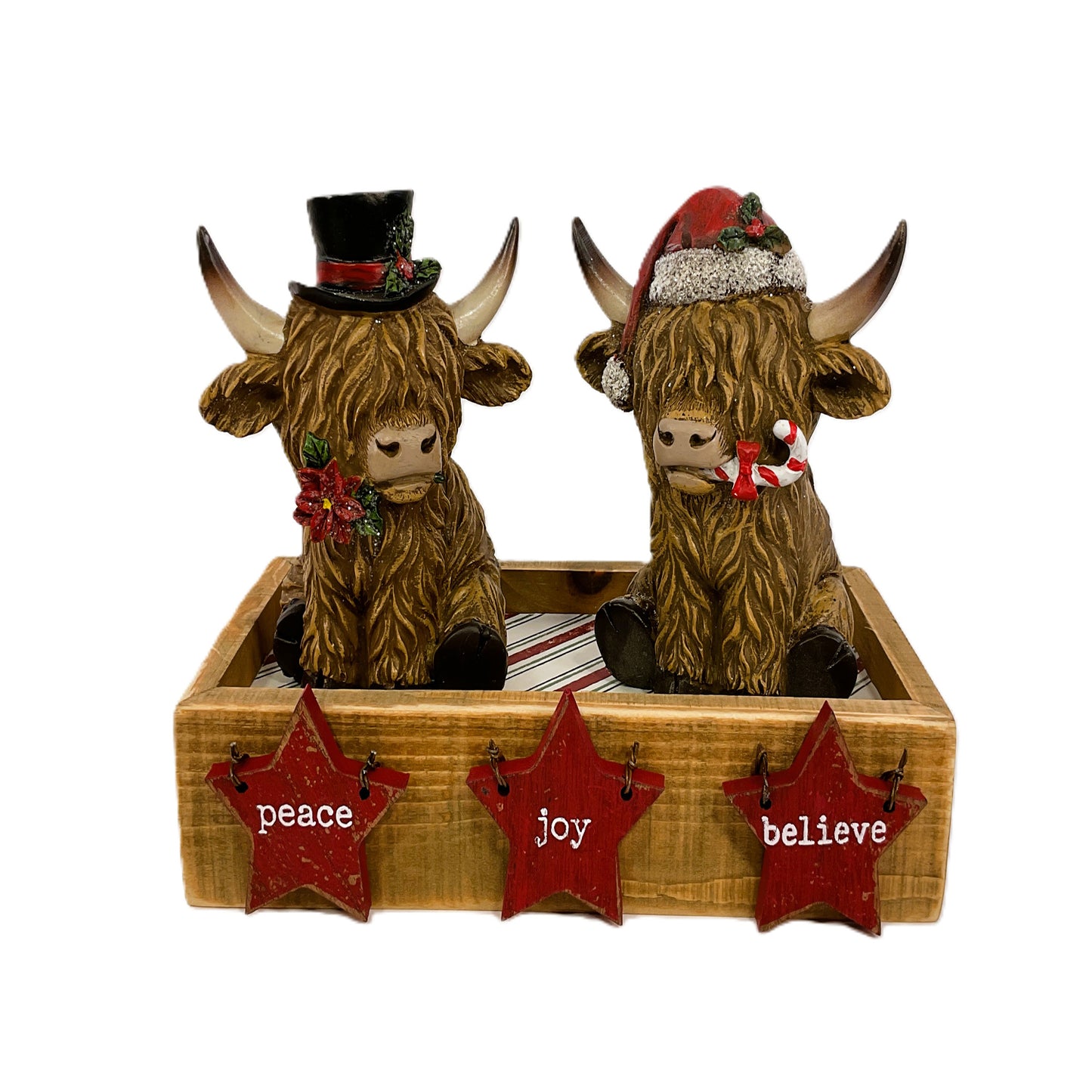 AGSD Christmas Decor - Peace Joy Highland Cows Resin Tabletop Figurines 3pc