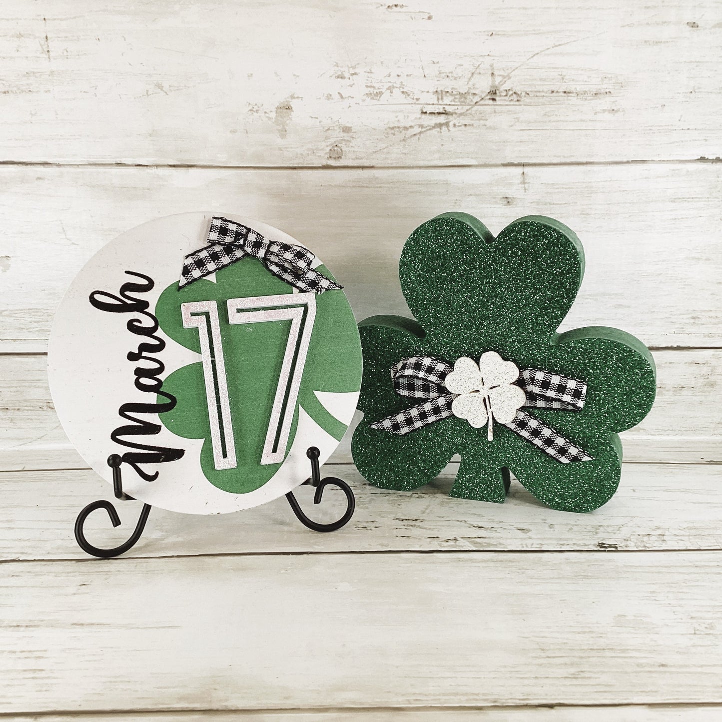 AGD St Patricks Decor - March 17th Sign Wood Shamrock 2pc Set
