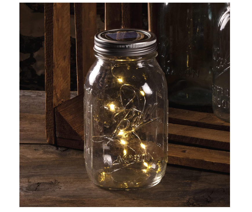 PBK Home DIY Decor - Solar Sun Power Mason Jar SILVER Lid with String Lights