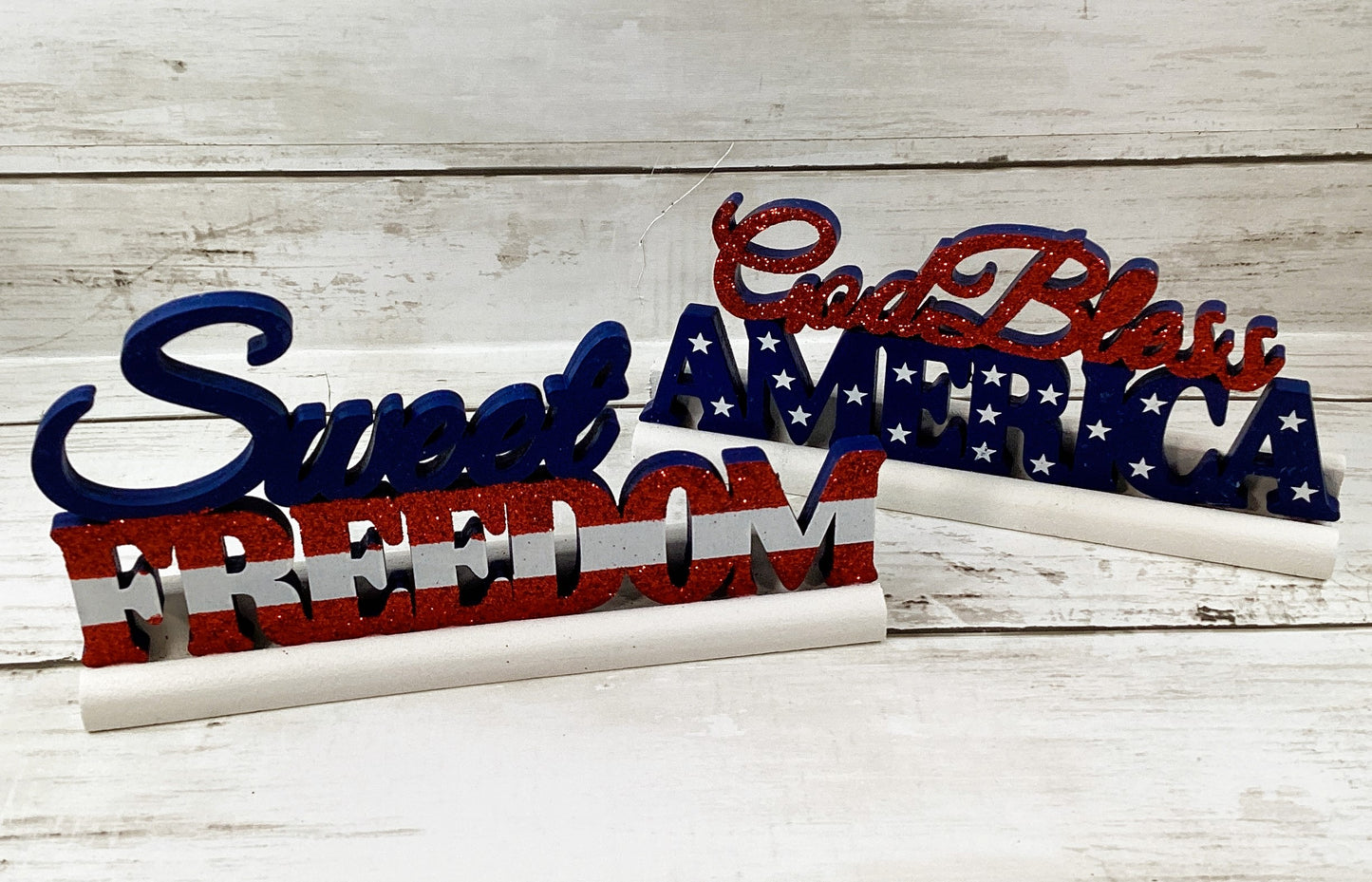 God Bless America Sweet Freedom Freestanding Tile Signs 2pc Set
