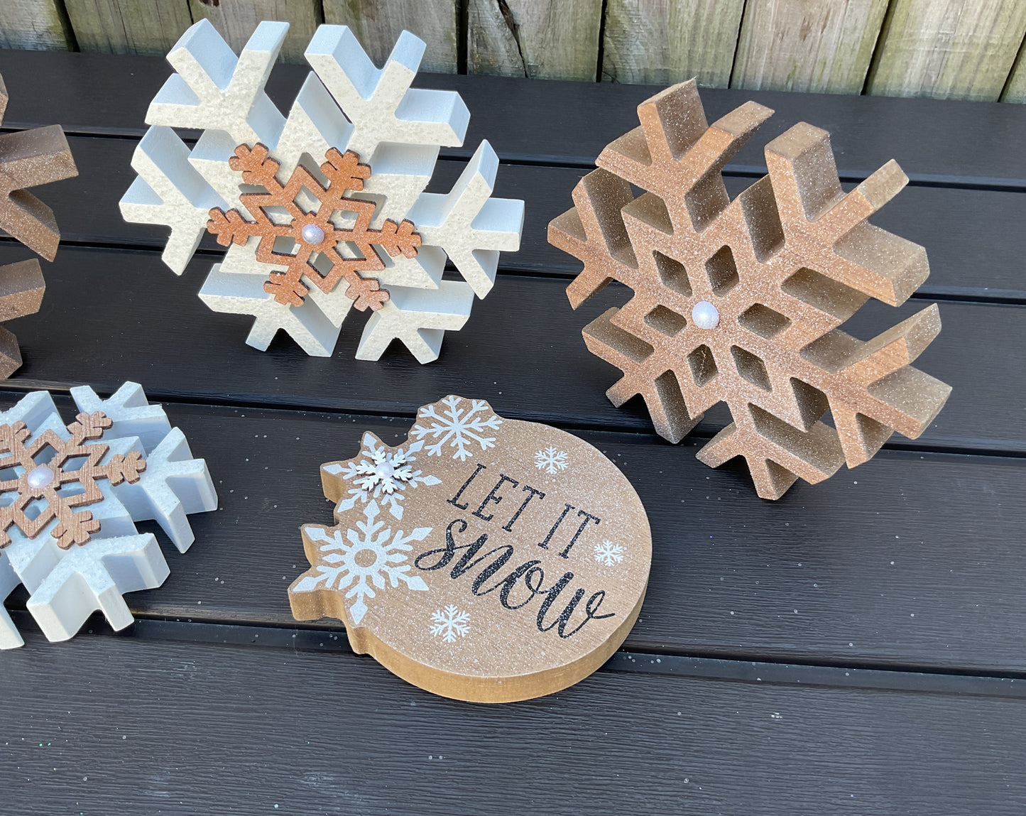 AGSD Winter Decor - Neutral Farmhouse Snowflakes and Sign 5pc Set