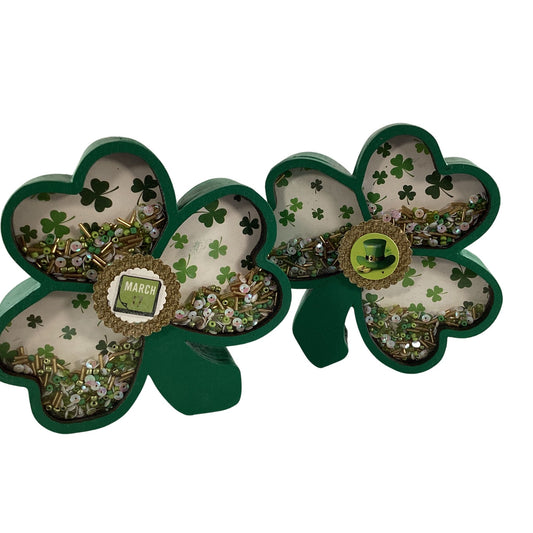 AGD St Patrick Decor -  Shamrock Chunky Wood Shaker Sitter 2pc