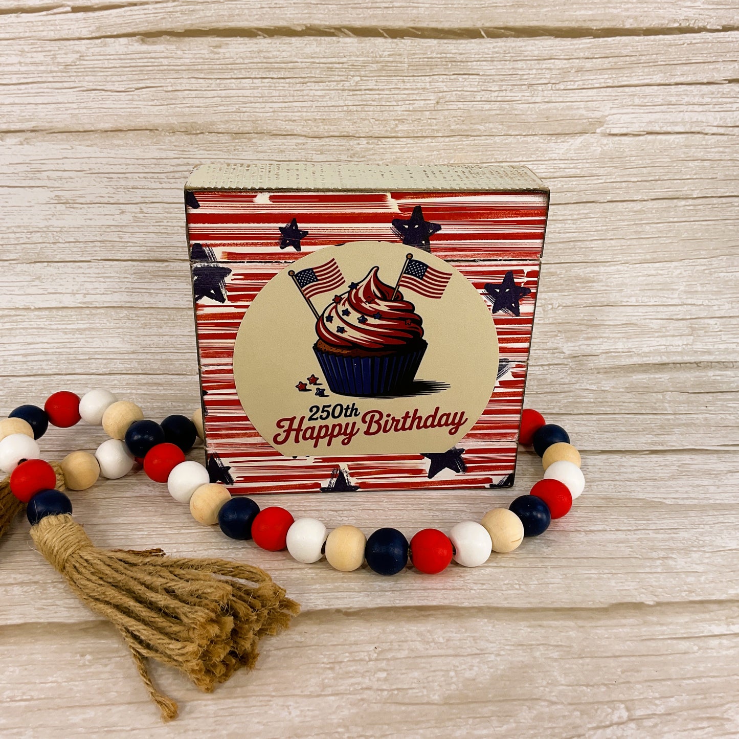 AGSD Patriotic Decor – July 4th 250th Birthday Cupcake Sign & Garland