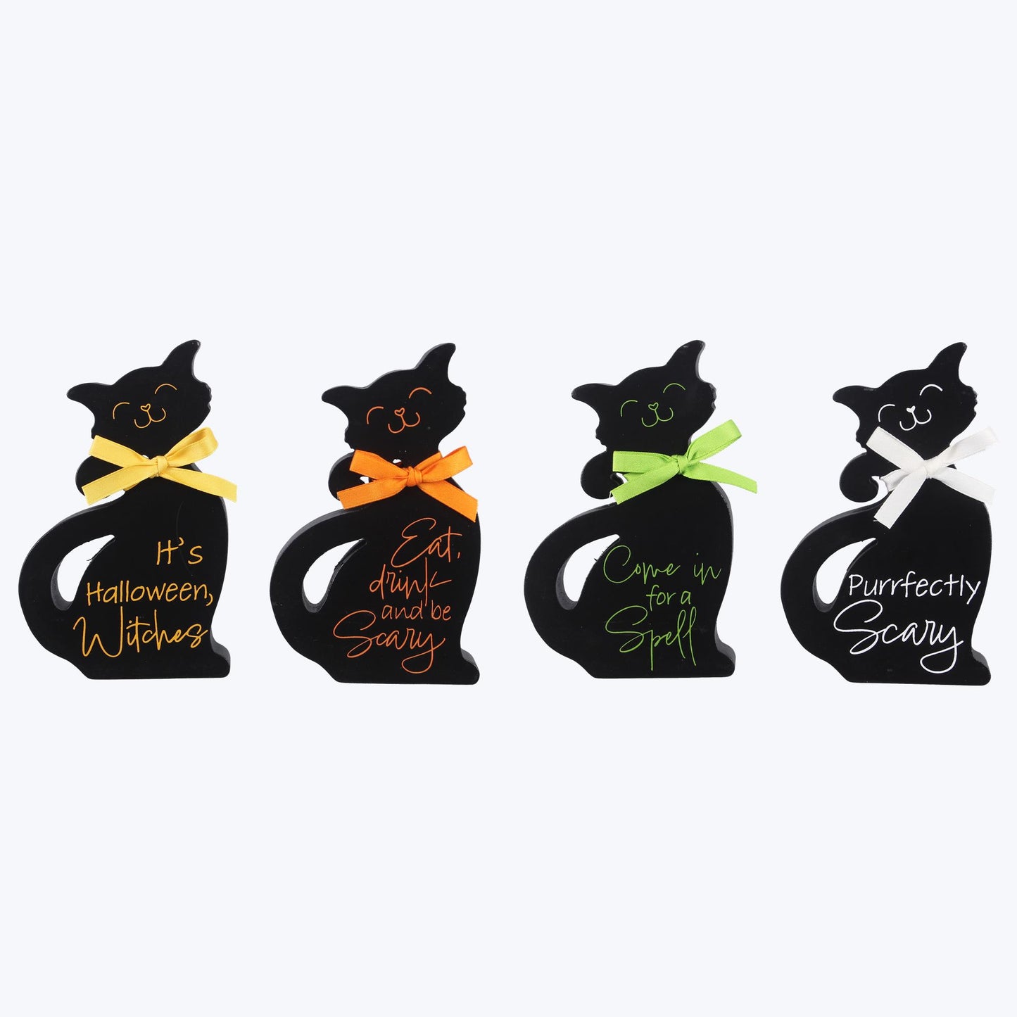 Youngs Halloween Decor - Black Cats Chunky Wood 4pc Set