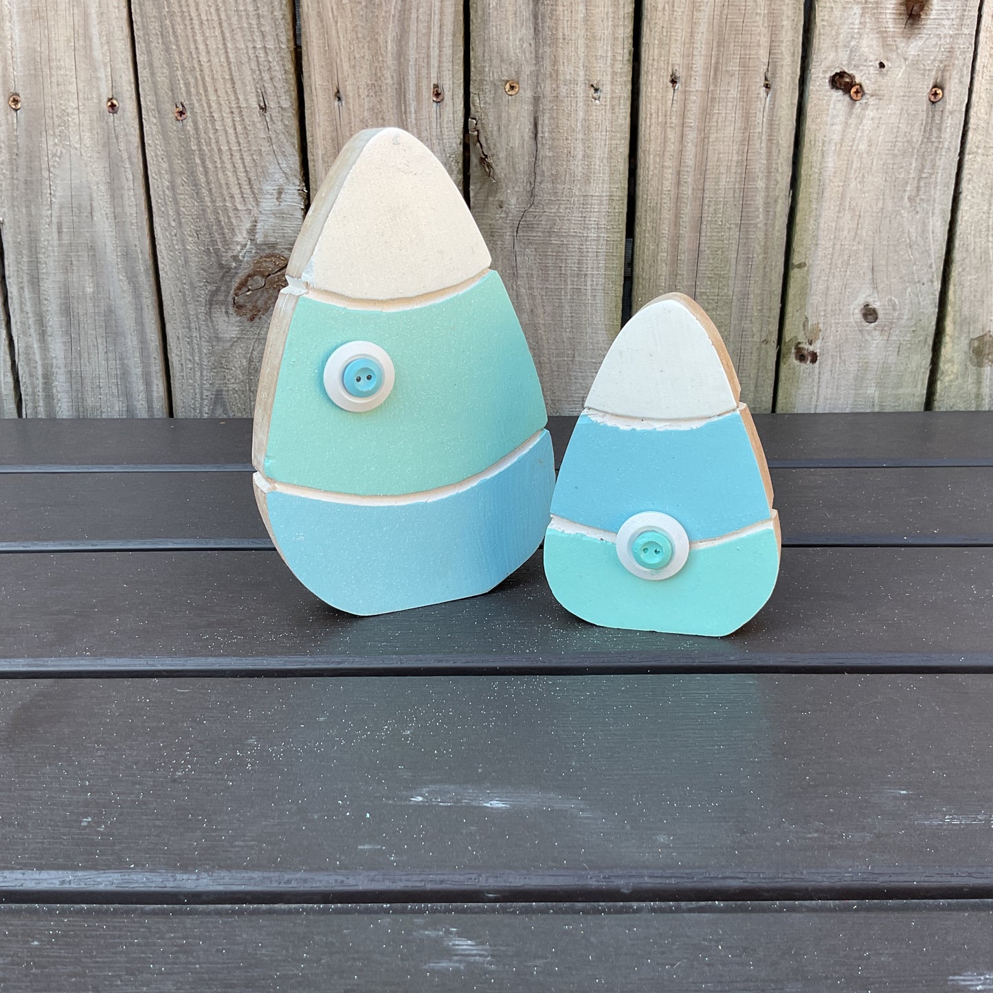 AGSD Spring Decor - Pastel Blue Teal Chunky Wood Candy Corn Sitters 2pc Set