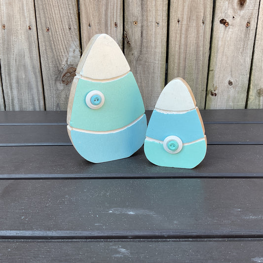 AGSD Spring Decor - Pastel Blue Teal Chunky Wood Candy Corn Sitters 2pc Set