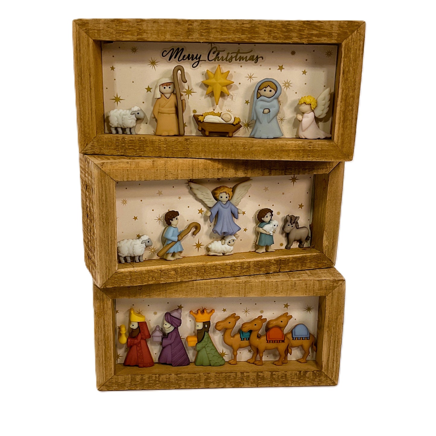 AGSD Christmas Decor - Nativity Scene Flat Back Button Inset Signs 3pc