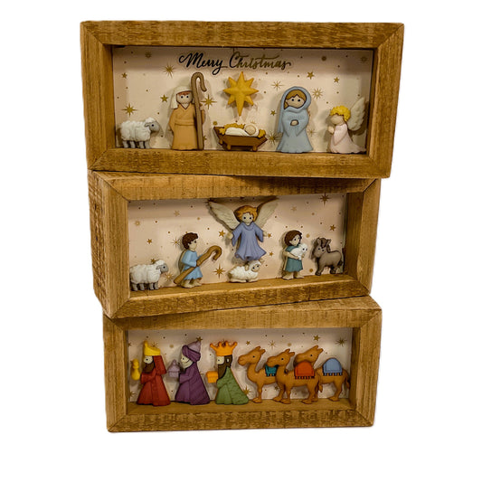 AGSD Christmas Decor - Nativity Scene Flat Back Button Inset Signs 3pc