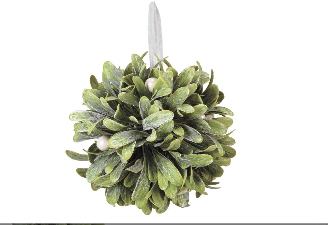 PBK Christmas Decor - Hanging Mistletoe 7-inch Ball Plant Decor