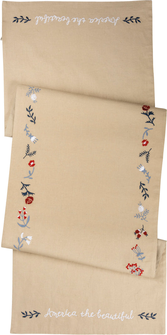 PBK Patriotic Decor - America The Beautiful Embroidery Table Runner
