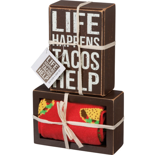 PBK Home Decor - Cinco De Mayo Tacos Help Sign and Socks Gifts Set