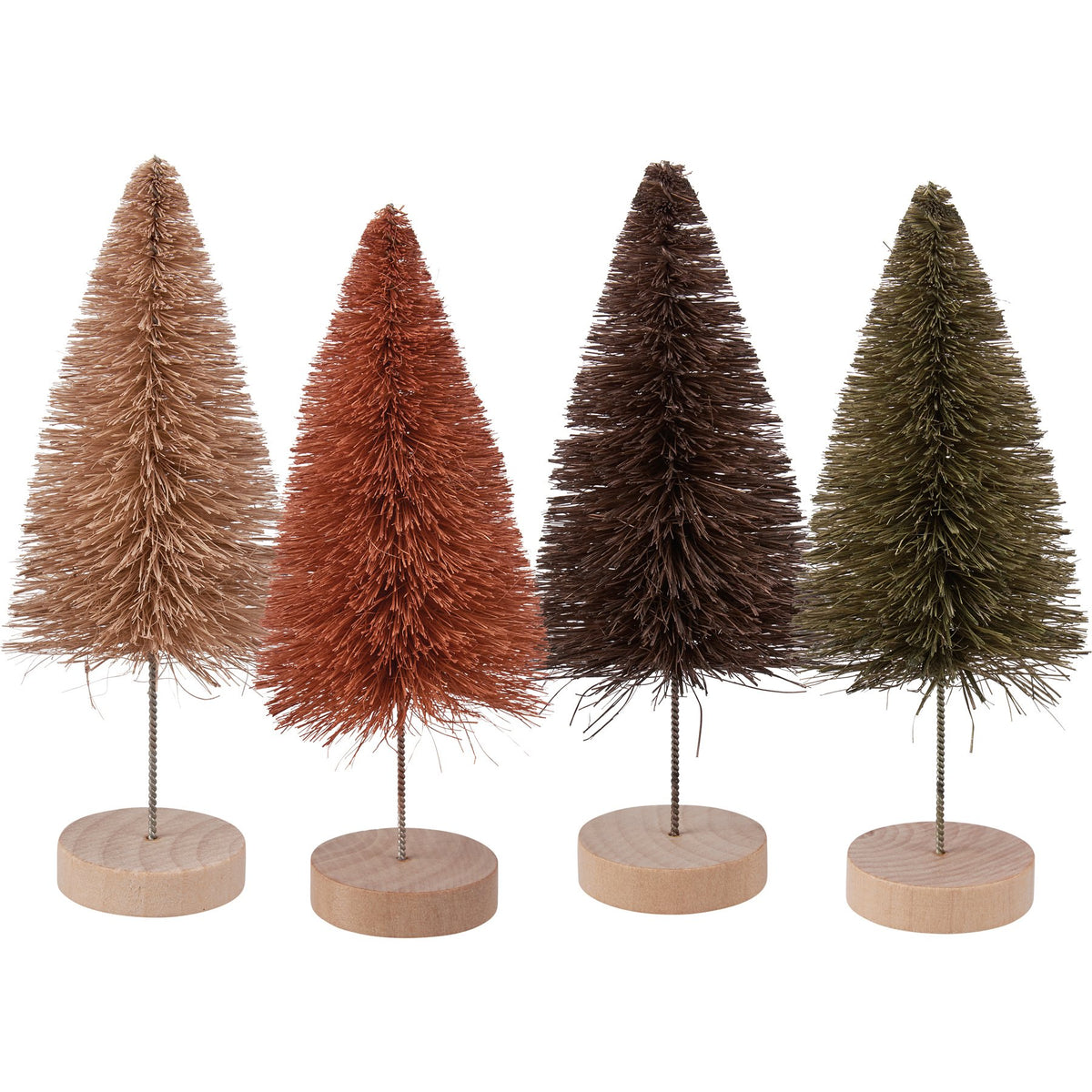 PBK Fall Decor - Brown Rust Tan Sisal Bottlebrush Trees 4pc Set
