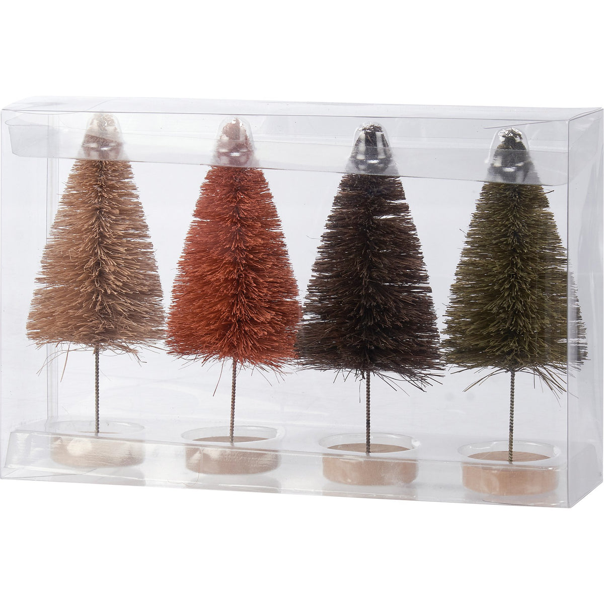 PBK Fall Decor - Brown Rust Tan Sisal Bottlebrush Trees 4pc Set