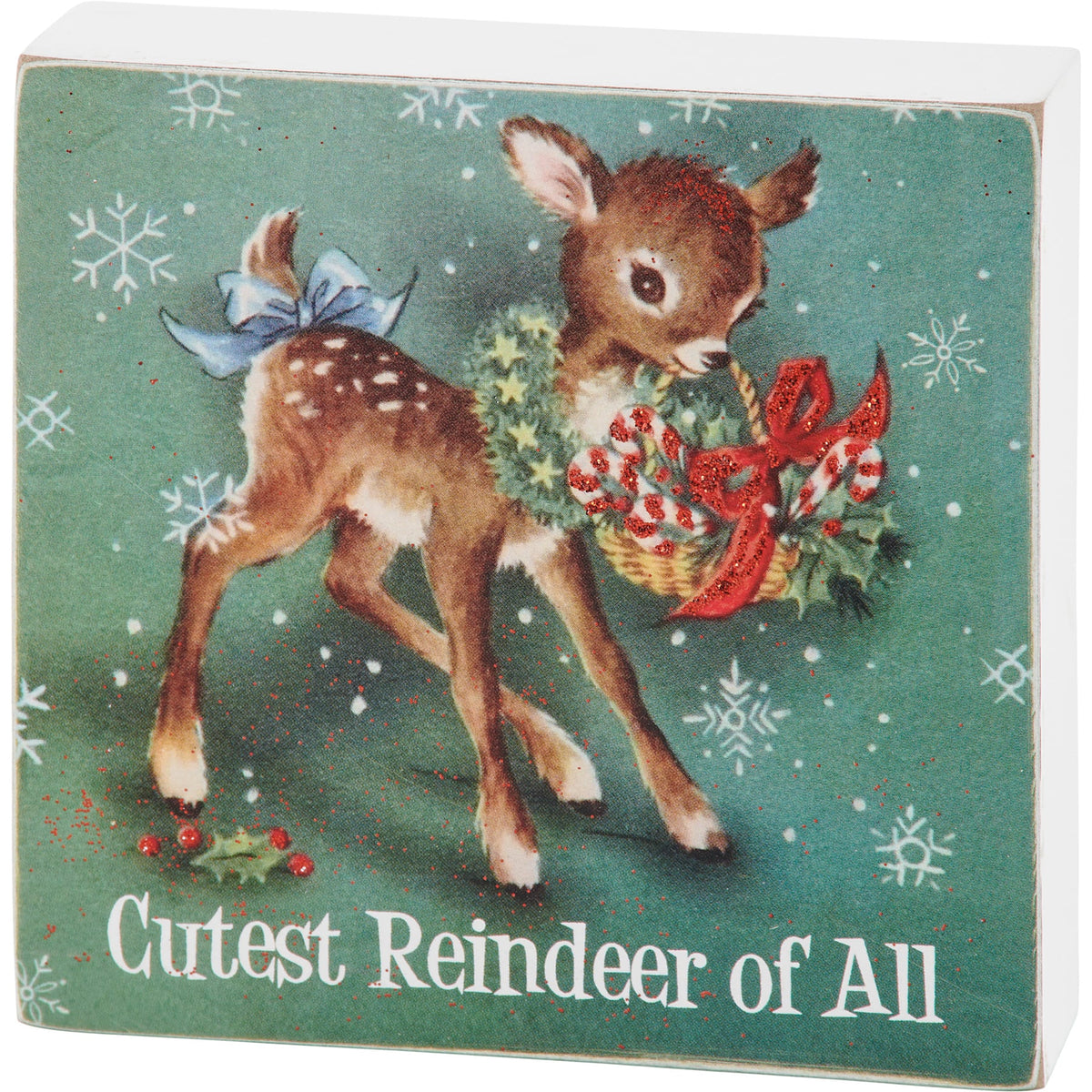 PBK Christmas Decor - Cutest Reindeer Retro Small Block Sign