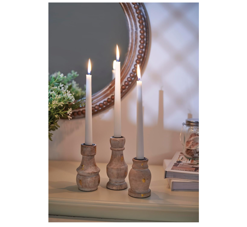 PBK Home Decor - Wood Gold Fleck Farmhouse Candlesticks 3pc Set