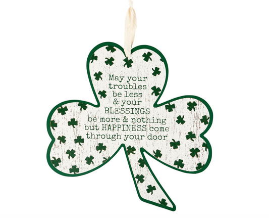 PBK St Patrick's Day Decor - Troubles Be Few Wood Shamrock Door Wall Sign