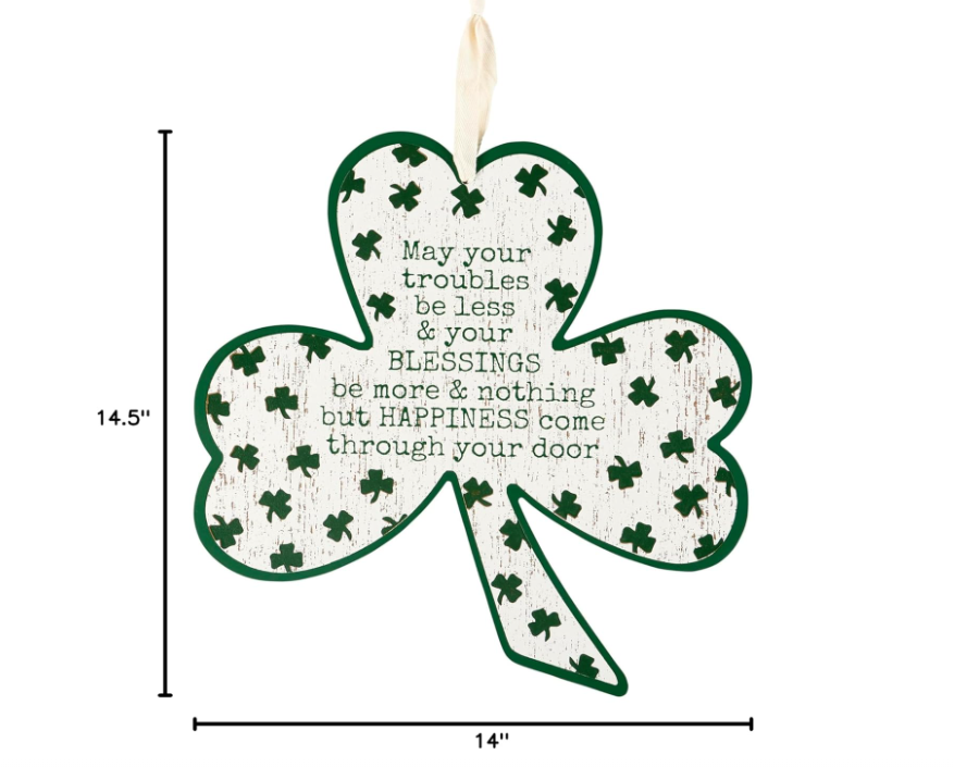 PBK St Patrick's Day Decor - Troubles Be Few Wood Shamrock Door Wall Sign