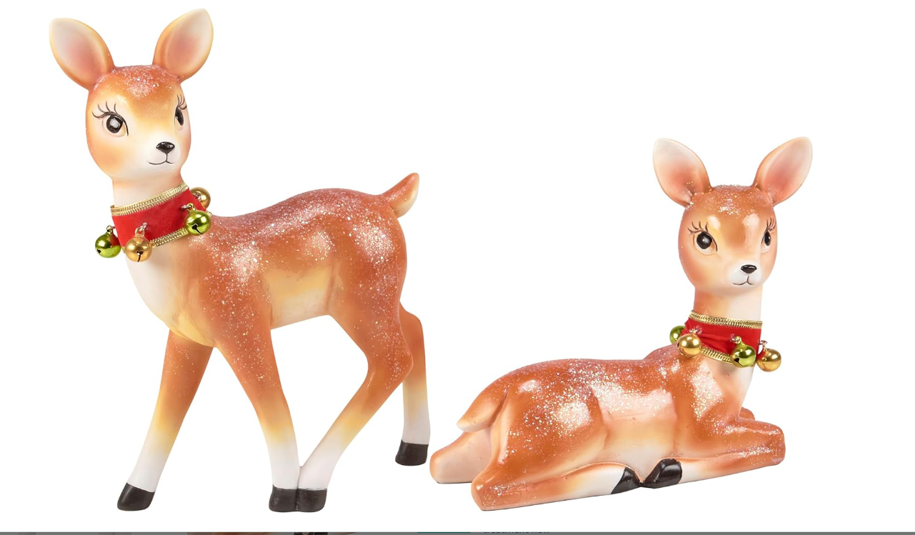 PBK Christmas Winter Decor - Retro standing Reindeer Deer Figurines 2pc Set