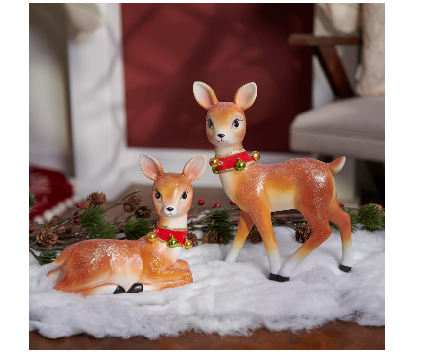 PBK Christmas Winter Decor - Retro standing Reindeer Deer Figurines 2pc Set