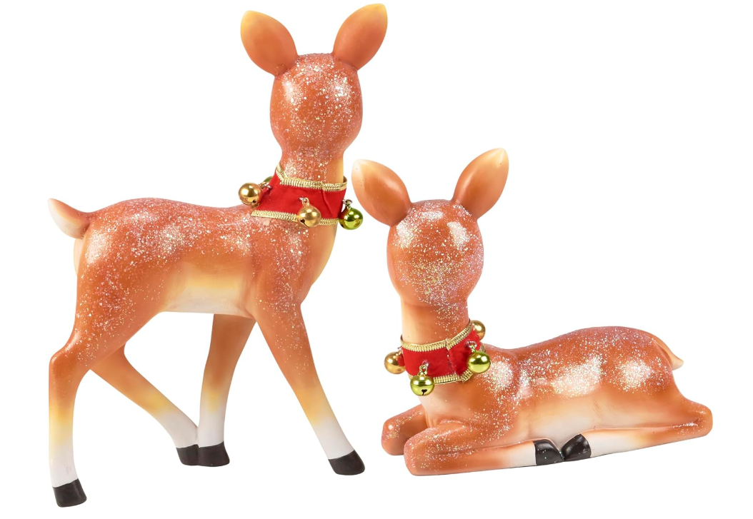 PBK Christmas Winter Decor - Retro standing Reindeer Deer Figurines 2pc Set