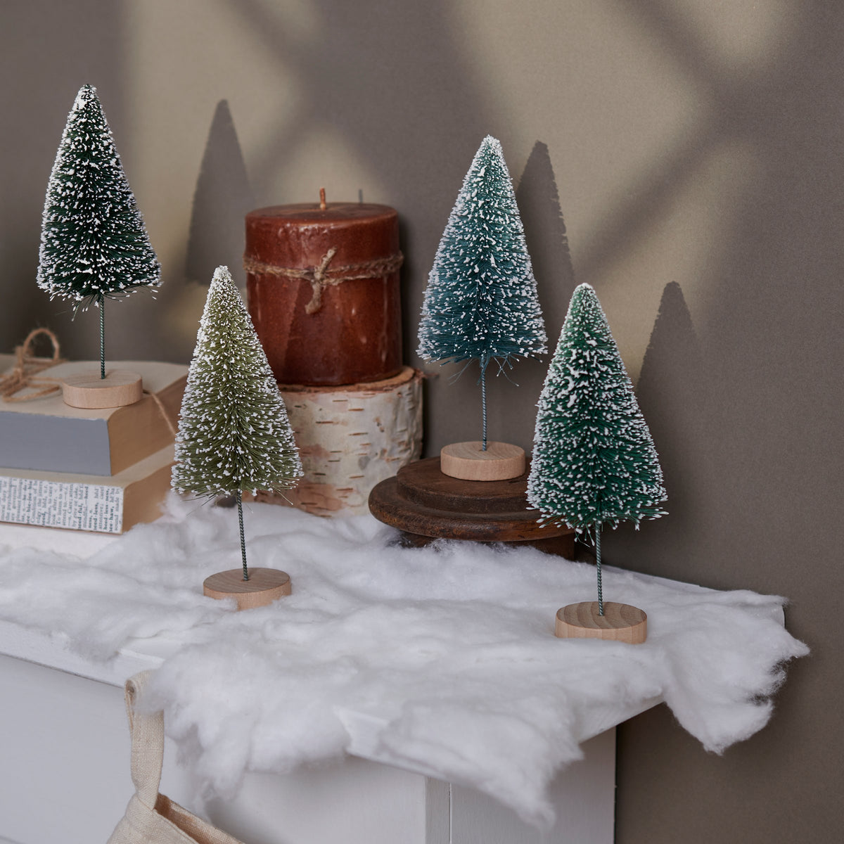 PBK Christmas Decor - Green Winter Sisal Bottlebrush Trees 4pc Set