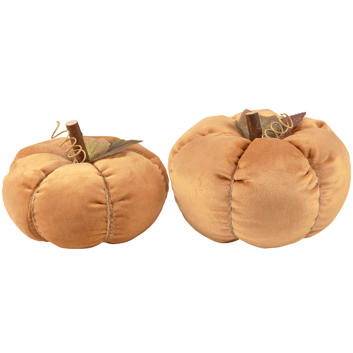 PBK Fall Home Decor - Soft Orange Velvet Suede Pumpkins 2pc Set