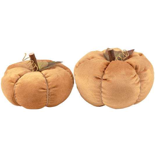 PBK Fall Home Decor - Soft Orange Velvet Suede Pumpkins 2pc Set