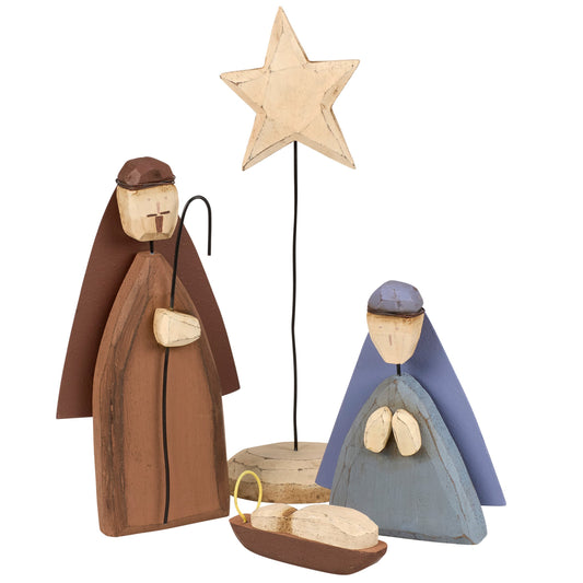 PBK Christmas Decor - LG Farmhouse Nativity Holy Family Chunky Sitter