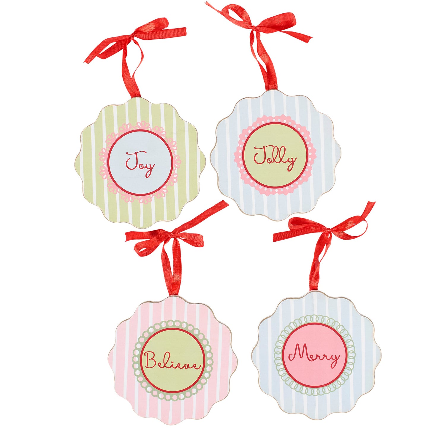 PBK Christmas Decor -Jolly Retro Pastel Ornaments 4pc Set