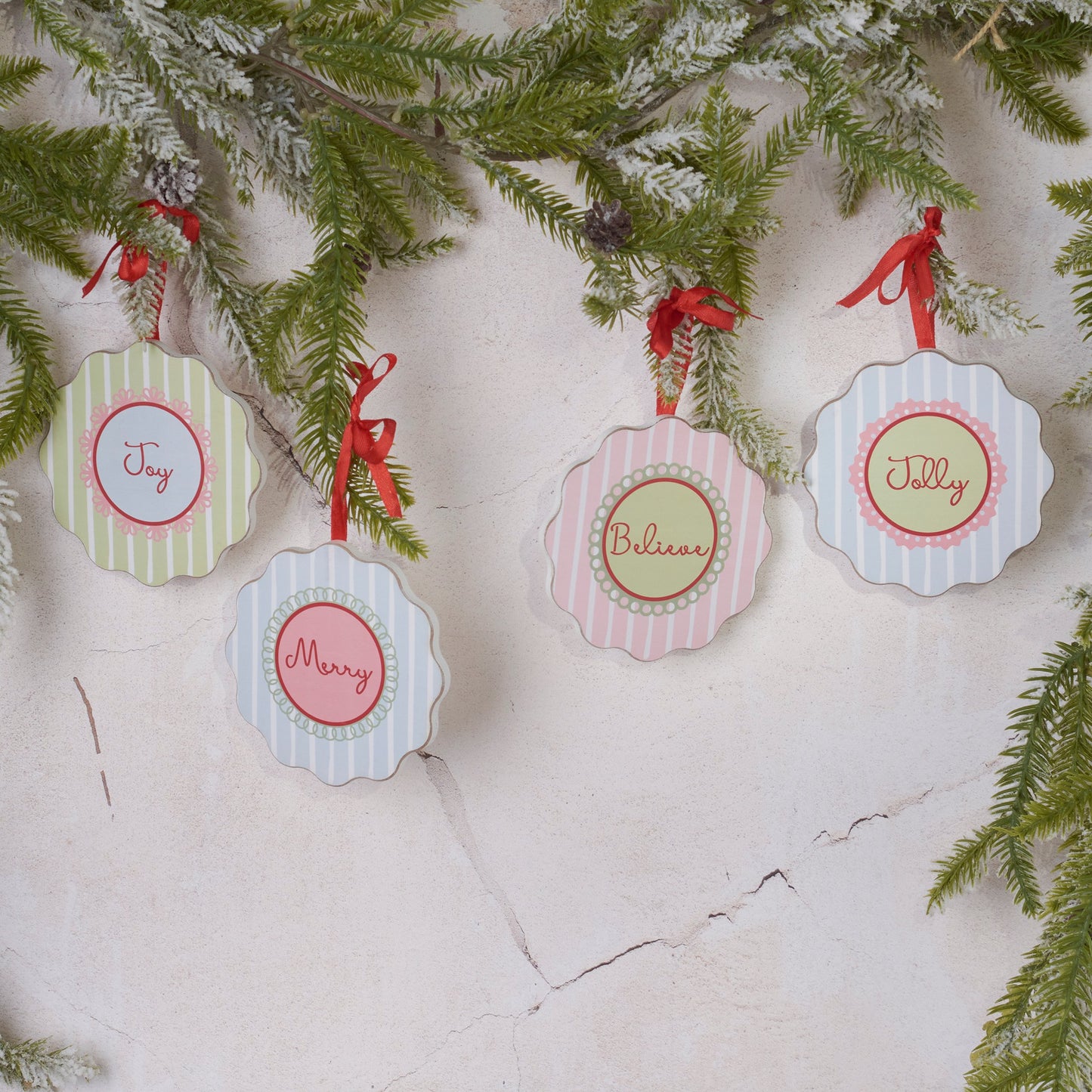 PBK Christmas Decor -Jolly Retro Pastel Ornaments 4pc Set